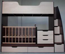 Детская двухъярусная кроватка-трансформер, 18мм Domino Dark walnut / Milk oak